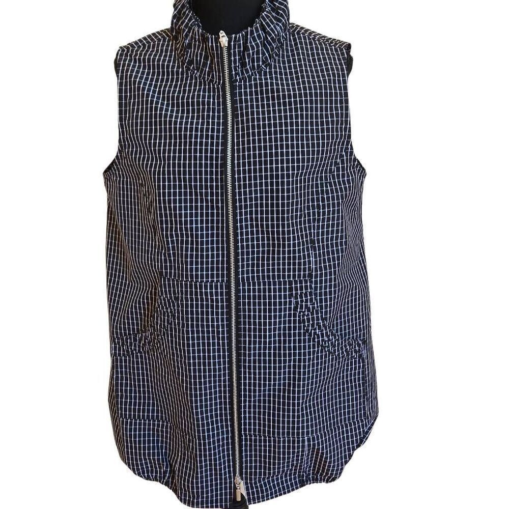 LIV by Habitat Womens Zip Up Sleeveless Long Windbreaker Vest Black White Small